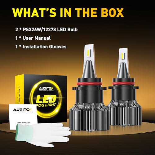 Image of AUXITO PSX26W 12278 LED Fog Light Bulbs 18000LM, 1000% Brighter 6500K 12278C Fog Lights, 1:1 OEM Replacement for Cars Trucks SUVs, 3-Minute Installation, IP68 Waterproof, Pack of 2