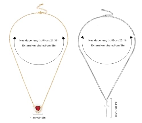 Wovanoo Heart Sword Necklaces Dagger Pendant Necklace Stainless Steel Crystal Layering Choker for Couple Gold Heart Silver Chain by Wovanoo - Used condition - Image 6