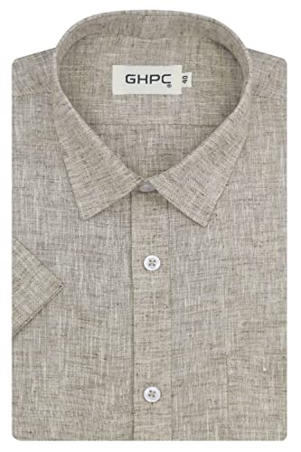 Image of GHPC Cotton Linen Plain Solid Half Sleeves Regular Fit Formal Shirt for Men