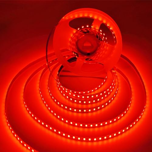 HAASHADA AC110-130V LED Strip Lights?Dimmable 10000LM 16.4ft/5m SMD 2835 600 LEDs Non-Waterproof LED Lights Strip Ribbon, More Brightness Than Low Voltage LED Strip Lights (Red)