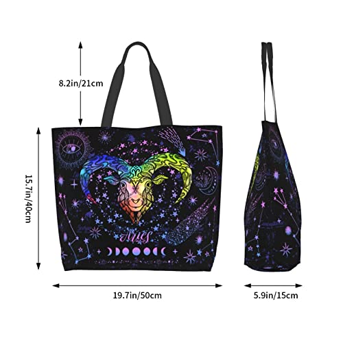 Jasutot Aries Constellation Tote Bag Large Canvas Zodiac Sign Astrology Shoulder Tote Handle Bag For Gym Beach Weekender Travel Shopping #TOP5