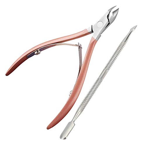 Nagelhautzange Nagelhautschieber Professioneller Edelstahl Nagelhautentferner und Schneider - Langlebiges Maniküre- und Pediküre-Werkzeug - Beauty-Tool perfekt für Fingernägel und Zehennägel - Pink Cover