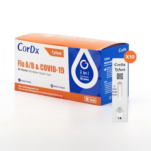 Image of CorDx Flu A /B & COVID-19, At Home 3-in-1 Rapid Test Kit, 10 Tests