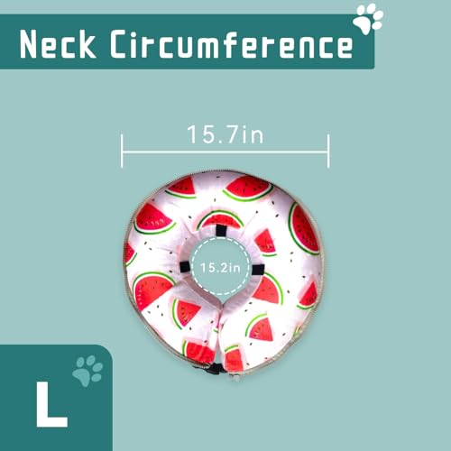 Image of Ovatt PVC inflatable pet collar for small medium and large dogs after surgery ,Washable Dog Cone Collar w /Removable Hard Cone for Dogs After Surgery (Watermelon, L)