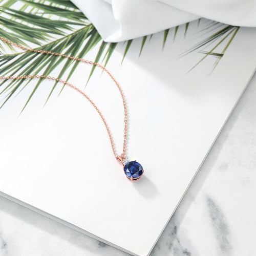 Gem Stone King 18K Rose Gold Plated Silver Blue Created Sapphire and White Moissanite Pendant Necklace For Women (3.82 Cttw, Gemstone September Birthstone, Round 10MM, With 18 Inch Chain)4
