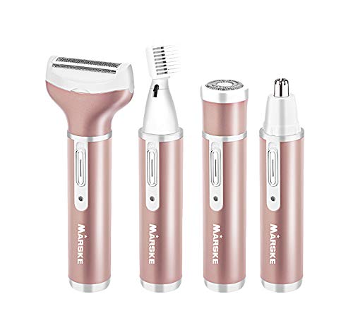 Lady Shaver 4 in 1 elektrische dame Trimmer,Womens Razor USB oplaadbaar,Gezichtsnat en droog waterdicht elektrisch scheerapparaat Bikini Trimmer voor arm onderarm benen ontharing (Rose goud)