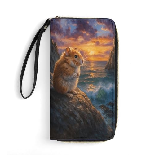 Hamster On Rocks Women's Wallet Wristlet Zipper Purse with Hand Strap Travel Credit Card Holder for Daily Use Gifts