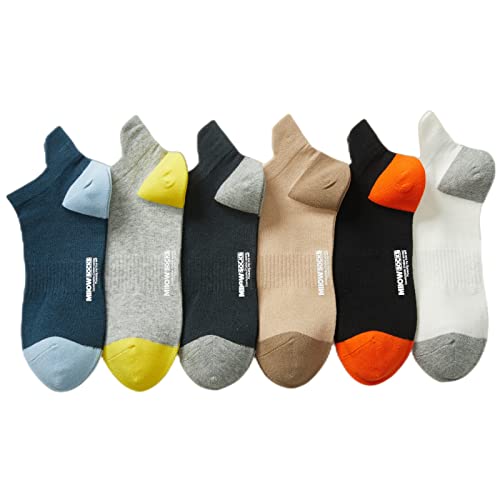 Nuheel Mens Sports Ankle Socks, Low Cut Cotton Cushioned Trainer Socks Breathable For Casual Running Cycling Athletic (6 Pairs), Multicolor #TOP14