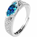 Magnetic Lymphatic Therapy Titanium Ion Moissanite Diamond Ring, Moissanite Magnetology Lymphvity Ring,Fashionable Open Cubic Zirconia Ring (Blue)
