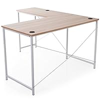 L字型木製デスク 引き出し付き 140cm オーク/ホワイト　LOWYA 幅140] パソコンデスク コーナーデスク L字型 収納棚 ワーク