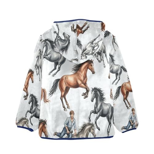 Horses Running in Pattern Toddler Fleece Jacket Girl Boys Hooded Fleece Jacket Coat Warm Outwear Zip-up 3-10T2