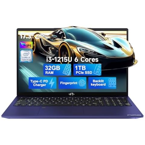 NIMO 17.3 FHD IPS Business Laptop, 6 cores 12th Intel i3-1215U(up to 3.4 GHz), 32GB RAM, 1TB SSD, 65W Type C, Backlit Keyboard, Fingerprint, 2 Years Warranty, WiFi 6, Win 11 Cover