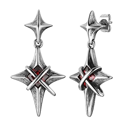 Boucles d'oreilles étoile cristal rouge pour soirées rock et style alternatif