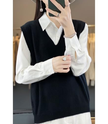 Image of Women's V-Neck Knit Sweater Vest 100% Merino Wool Lightweight Sleeveless Pullover Basic Vest Short Tops