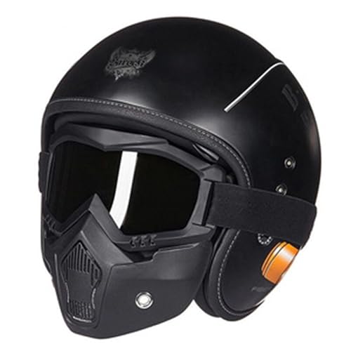 Jet Helm Mit abnehmbarem Kinnschutz, ECE Zertifizierter Motorradhelm - Maximale Verkehrssicherheit, Robust Komfortabel Open Face Helm mit Visier Brille, Für Moped Scooter Chopper E,S=(55-56CM)