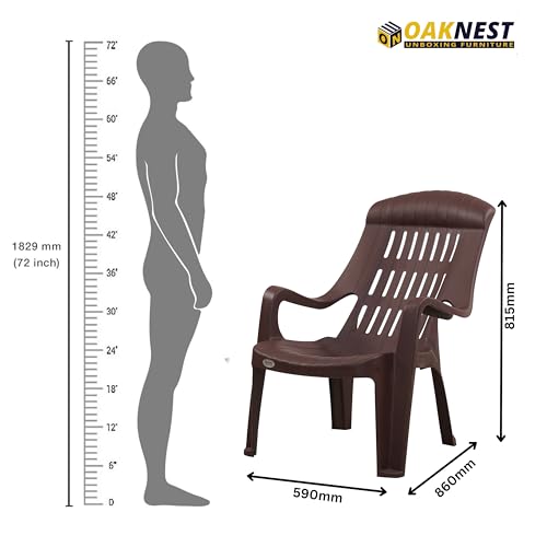 Image of Oaknest Supreme Comfy Relaxing Chair - Ergonomic High-Back Plastic Armchair for Home, Garden, Balcony & Patio | Heavy-Duty, Weather-Resistant & Easy to Clean | Globus Brown | Set of 1