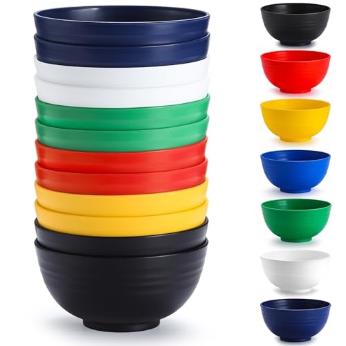 Berglander Kunststoff Schalen-Set 12 Stück 750ml, mehrweg Plastik Ramen Schüssel in Mutil-Farbe, Suppenschüsseln, Müslischüssel für Erwachsene, Kinder, Zuhause, Restaurant, Garten, Picknick