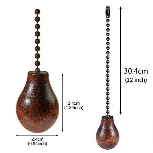 Akahttbn Ceiling Fan Chain Extenders - 12 Inch Walnut Wooden Pendant Pull Chain Extension for Ceiling Light Lamp - 2 Pcs (Bronze) - Thumbnail 2