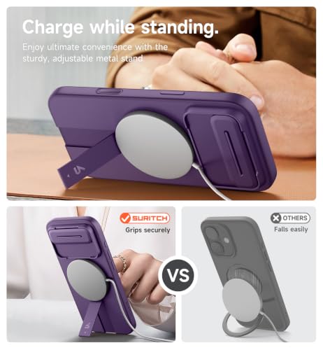 Image of SURITCH for iPhone Air Case with Camera Control Cover, Camera Slide Cover and Adjustable Kickstand, Compatible with MagSafe, Shockproof Bumper Protective Cases for iPhone 17 Air 6.5 Inch, Dark Purple