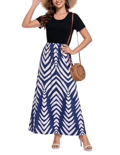 Image of Lacavocor Womens Short Sleeve Maxi Dresses Empire Waist Long Dress