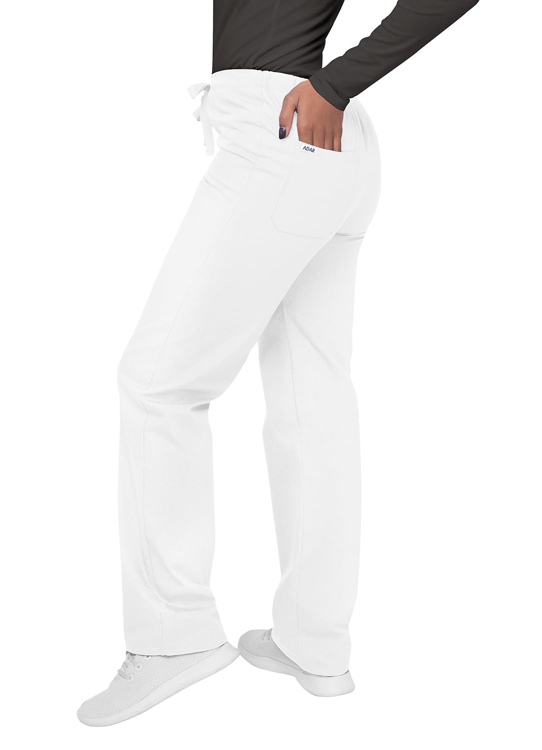 Adar Uniformes médicos Unisex - Pantalón médico con Cordones y Pierna Ajustada - 504 - White - M
