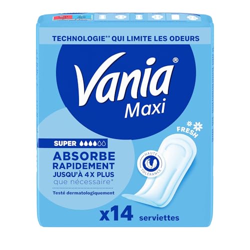 Vania Serviettes Hygiéniques Maxi Super Fresh, Haute tolérance, 14 pièces