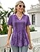 Kistore Womens Purple Floral Polo Shirt Short Sleeve Work Summer Tops Fashion Clothes 2025 Lapel Blouse V Neck Collared Tunic Golf T-Shirts XL