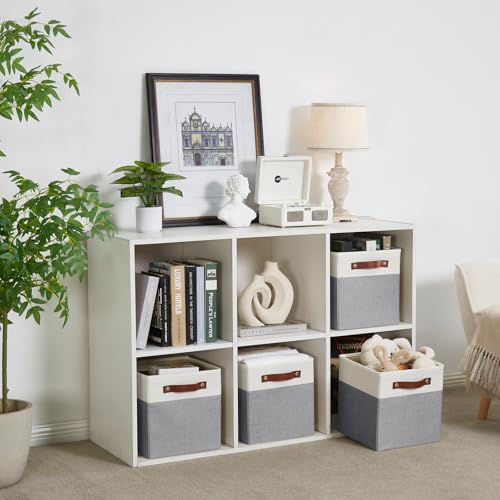 Image of Bagnizer Collapsible Fabric Storage Cube Bins with 2 Reinforced PU Handles, Foldable Storage Organizer Baskets for Closet, Shelves, Living Room | 11 inchx11 inchx11 inch, 4 Pack, Gray & White