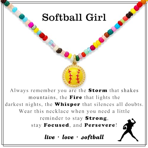 Softball/Soccer/Volleyball/Basketball/Football Colorful Beaded Necklace Gifts for Girls Women, Sport Accessories Pendant Jewelry 14+2 Inches4