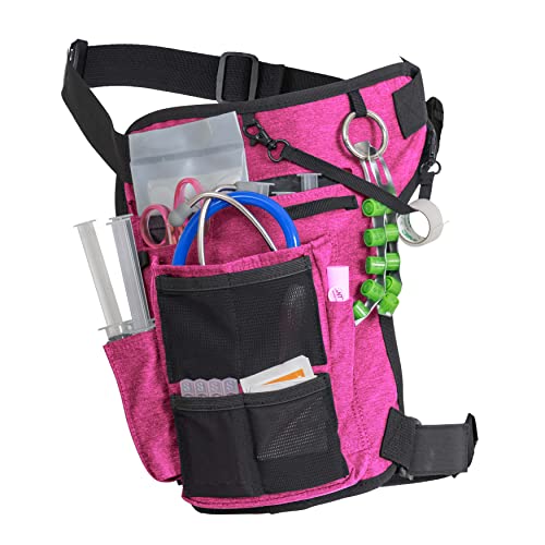Image of Nurse Fanny Pack w /Elastic Leg Band - Multi Compartment Waist Organizer Tool Bag for Students, Practitioners & Medical Professionals (Precision Pink)