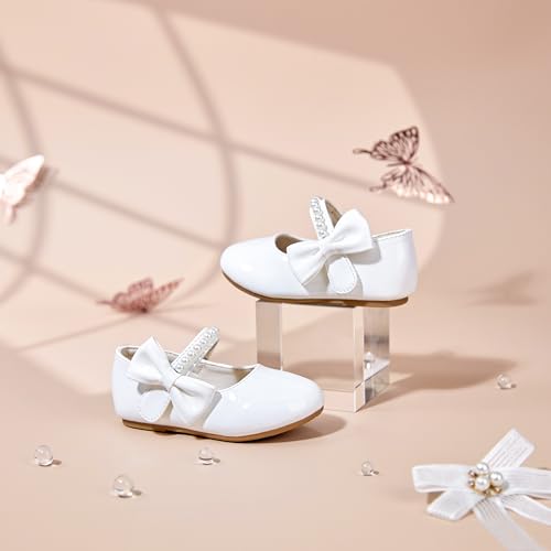 Image of PHIRAMIN Toddler Flower Girl Glitter Dress Shoes Little Girl Ballet Flats Bow Wedding Party
