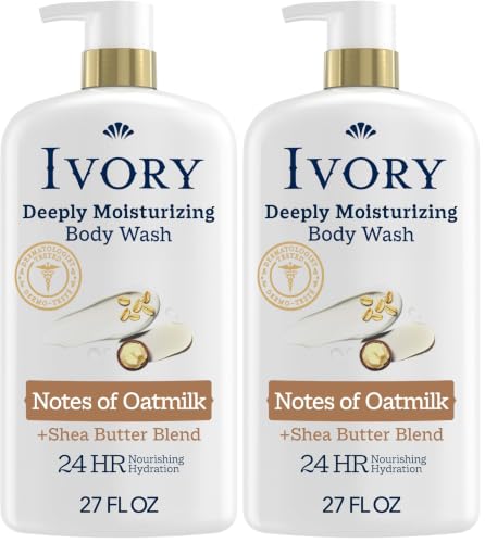Image of Ivory Body Wash, Deeply Moisturizing, 24hr Nourishing Hydration, Soothes Itchy Dry Skin, Made with Shea Butter Blend, Free of Dyes Heavy Perfumes Parabens & Phthalates, Oatmilk Scent, 27 oz