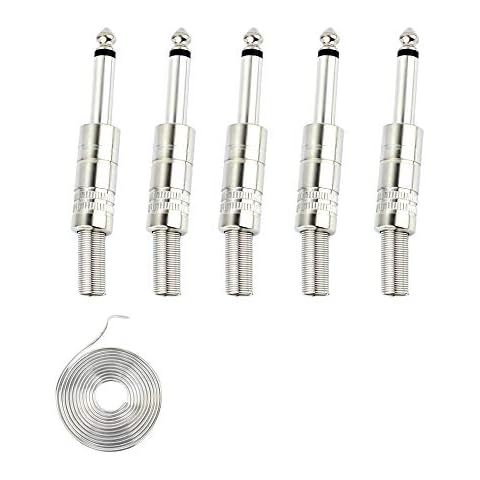 1/4" Audio Plugs 6.35 mm Plug TS Male 1/4 inch Solder Type Mono Plug Straight Design Connector with Spring for DJ Mixer Speaker Guitar Cables Phono Patch Cable Microphone Cables Alloy ( 5 Pack ) Cover