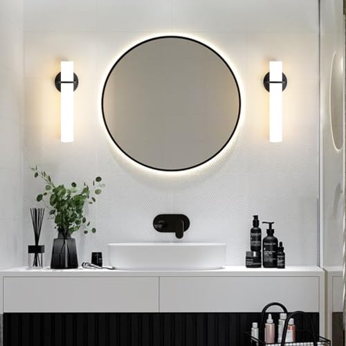 Image of AIJIASI Wall Sconce Light - 15 inch Modern Black Bathroom Light Fixtures Wall Sconces Set of Two Dimmable LED Sconce Lighting, 15W 3000K Wall Light with Acrylic Shade for Bedroom Stairway Living Room