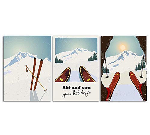 SHINERING Esquí de los Deportes de Invierno Pintura de la Lona del Cartel de la impresión, Cartel del Viaje del Vintage Paisaje de la montaña de la Nieve Decoración casera ningún Marco
