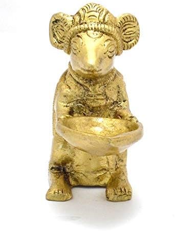 phareLamp Presents Brass Home Decor Ganesha'S Mouse Holding Oil Lamp Diya (Golden, 1.5 X 3.5 X 3 Inch) #A156