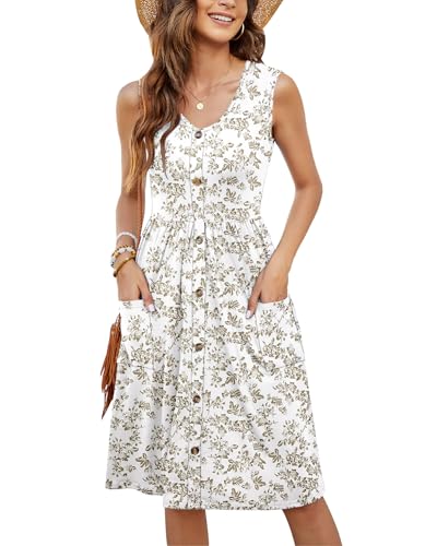 Image of MOLERANI Women Summer Dresses Sleeveless Casual Loose Swing Button Down Midi Dress with Pockets