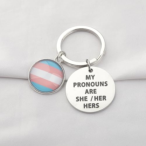 CENWA Transgender Pride Flag Gift Trans Flag Transgender Gift My Pronouns are She Her Hers Keychain3