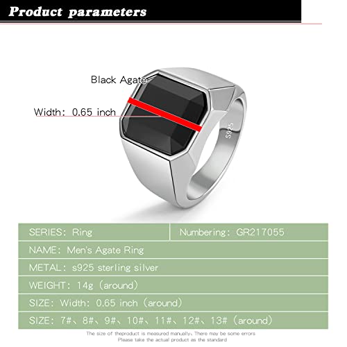 925 Sterling Silver Men Black Onyx Ring Square Circular Agate Signet Ring For Woman Index Finger Ring Sizes 6 to 13 For Band Mans Jewelry Gift For Him - Image 4