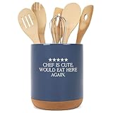 Elanze Designs 5 Five Star Review Chef Culinary Arts Ceramic Cork Bottom Navy Blue Large Capacity Utensil Holder Crock for Countertop Storage, Stylish & Durable for Spoons, Spatulas, and Cooking Tools
