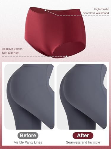 Kiqnsam Cotton Underwear for Women Seamless Full Coverage High Waisted Briefs No Show Breathable Comfortable Panties 6 Pack (US, Alpha, X-Large, Regular, Regular, A-6 Color-Multicolor) — view 4