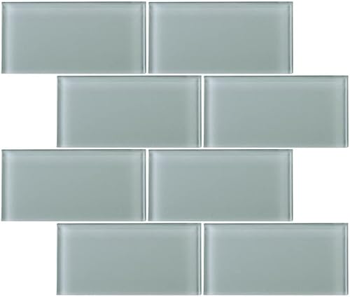 Tenedos Azulejo de pared de vidrio azul gris brillante de 3 x 6 pulgadas para baño, ducha, cocina, chimenea, decoración de acento (1 pies cuadrados
