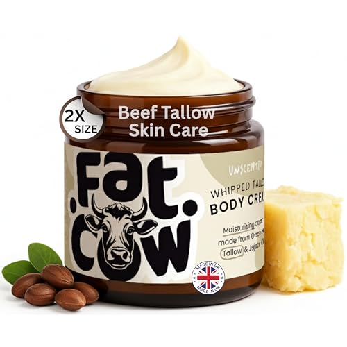 Beef Tallow Skin Care, Beef Tallow Moisturiser, Grass Fed & Whipped, Enriched with Jojoba Oil for Skin Hydration and Sensitive Skin, Eczema Relief, 120ml Unscented