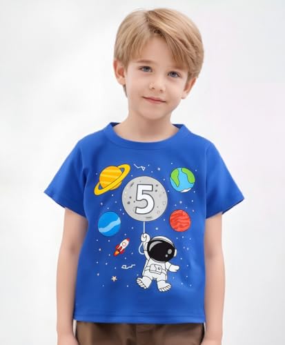 Canis 1-6 Years Birthday Boy Shirt Space Rocket Astronaut Themed T-Shirt with Moon Balloon and Planets Short Sleeve Tee2