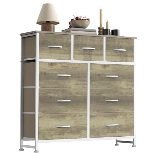 Sweetcrispy 9 Drawer Fabric Dresser Storage Tower with Wood Top