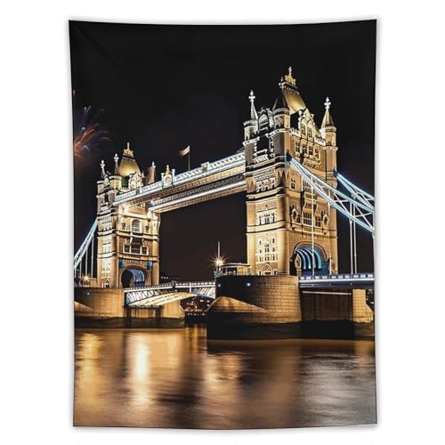 Tapisserie Londres de nuit grand tissu polyester deco pour masquer defauts de mur sans peinture