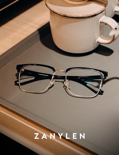 Image of ZanyLen Blue Light Glasses Men Rectangle Large Browline Computer Gaming Glasses