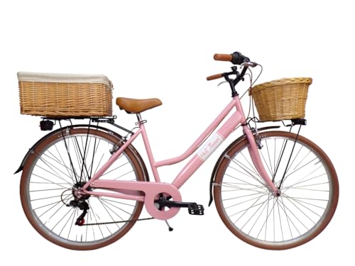 bici gia' montata al 95% Cicli Tessari - bicicletta da donna bici da città city bike da passeggio 28\'\' con cambio vintage retro\' con cesto in vimini e cassetta (rosa)
