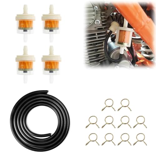 Filtre Essence Moto,Filtre a Essence,Kit de Tuyau de Carburant Universel,Filtres à Essence de 5 mm,Tuyau 1Meter,4 Filtres Eessence 10 Colliers Serrage,pour...