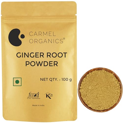 Image of CARMEL ORGANICS Ginger Dried Root Powder (100 Grams)| Zingiber officinale | NON-GMO | No Added Preservatives | Sukku Podi | Dry Sonth /Adrak Powder for Cooking and Health